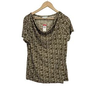 Jacqueline Smith Brown Patterned Slinky Woven Sleeveless Blouse Large NWT